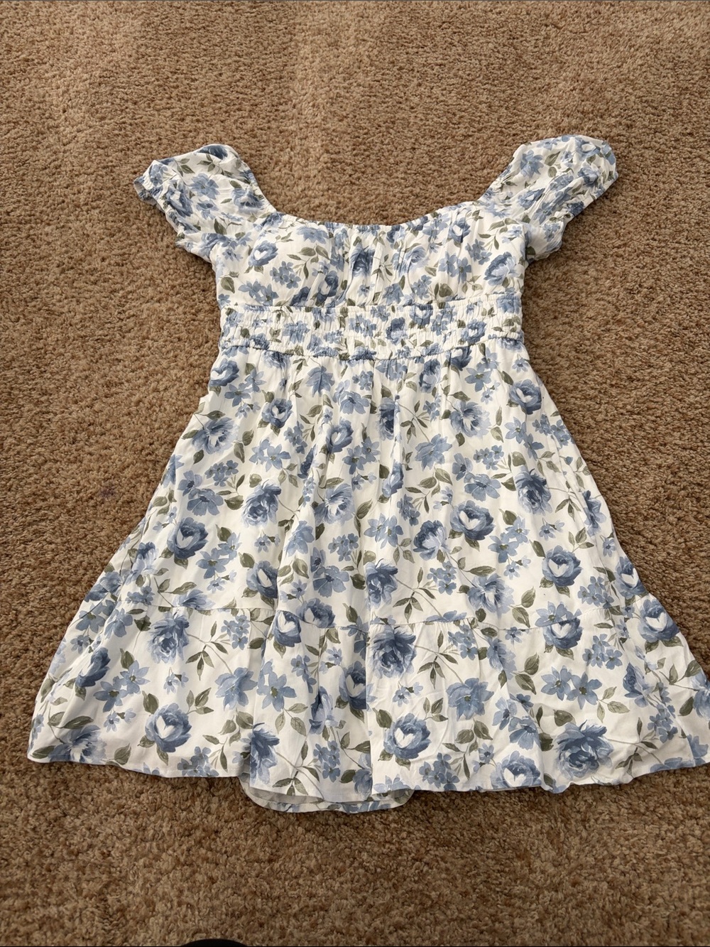 Ladies Hollister White Floral Sundress with Blue Flowers